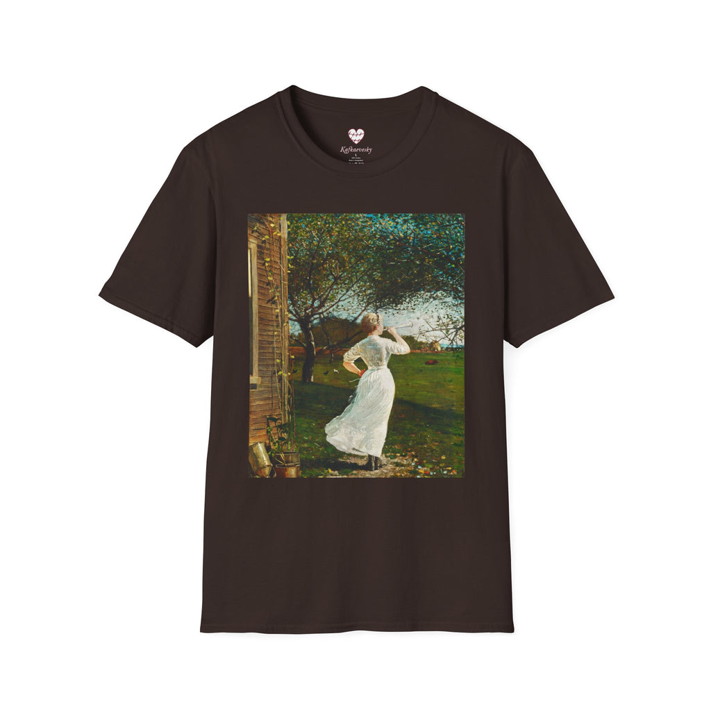 Art Nouveau Garden Print T‑Shirt — Woman in White Vintage Painting Tee
