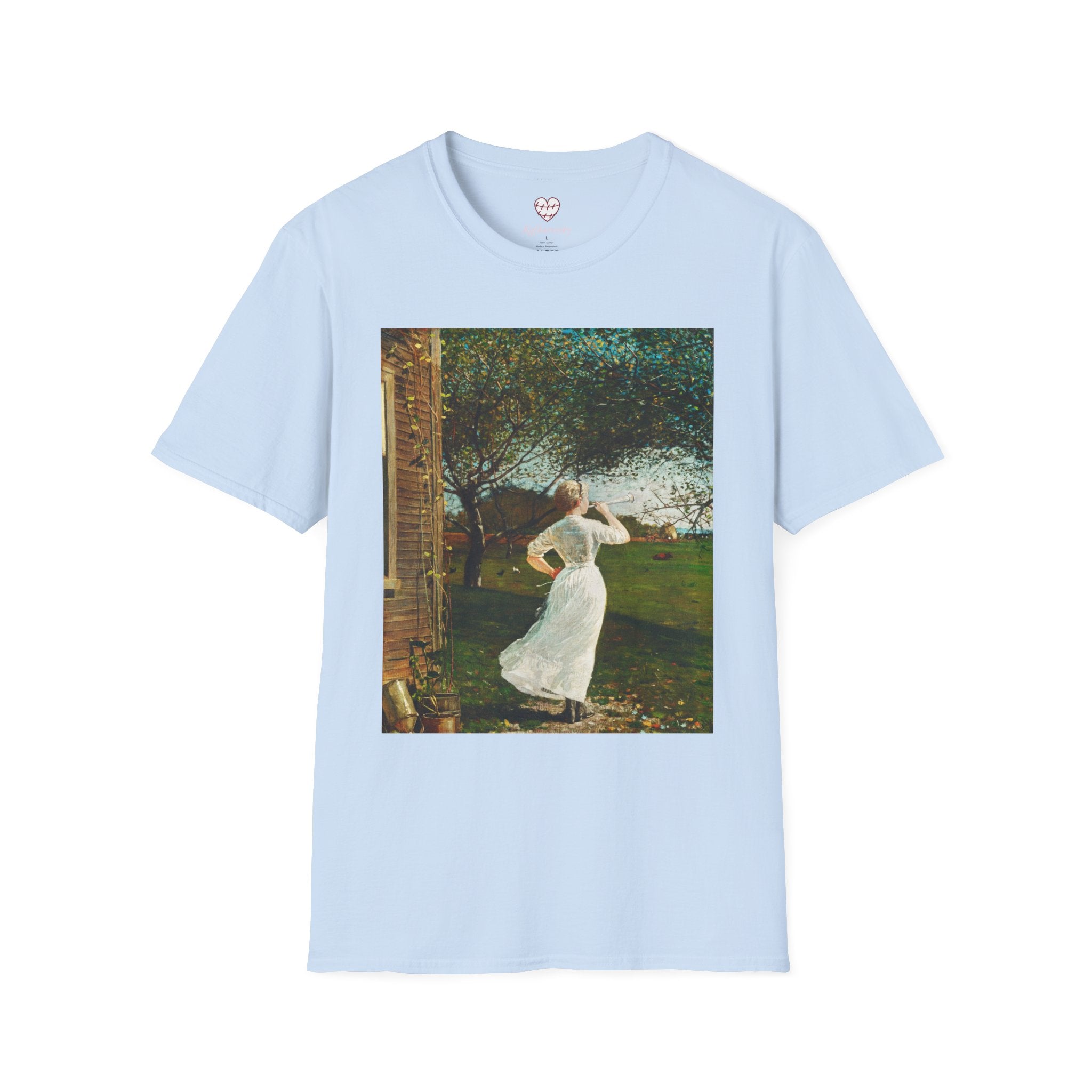 Art Nouveau Garden Print T‑Shirt — Woman in White Vintage Painting Tee