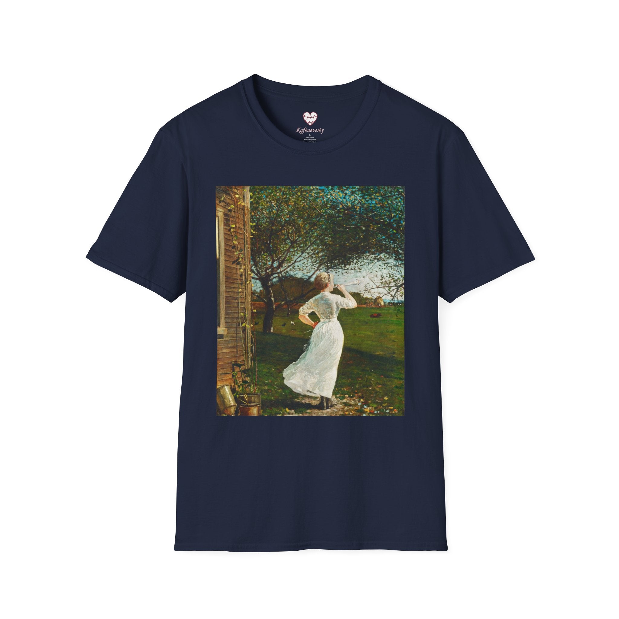 Art Nouveau Garden Print T‑Shirt — Woman in White Vintage Painting Tee