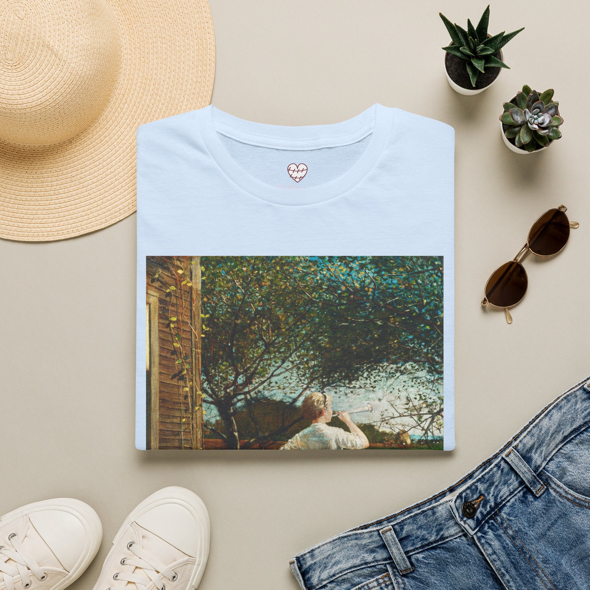 Art Nouveau Garden Print T‑Shirt — Woman in White Vintage Painting Tee