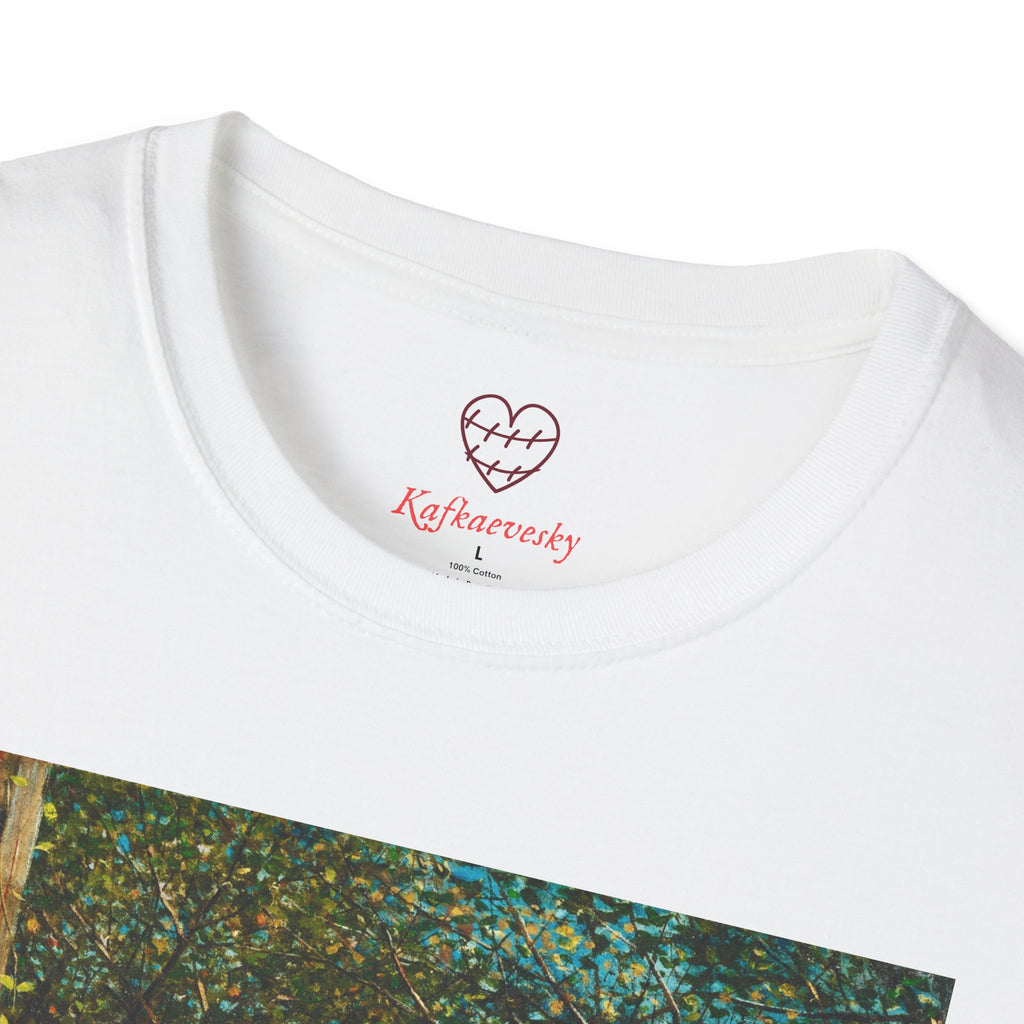 Art Nouveau Garden Print T‑Shirt — Woman in White Vintage Painting Tee