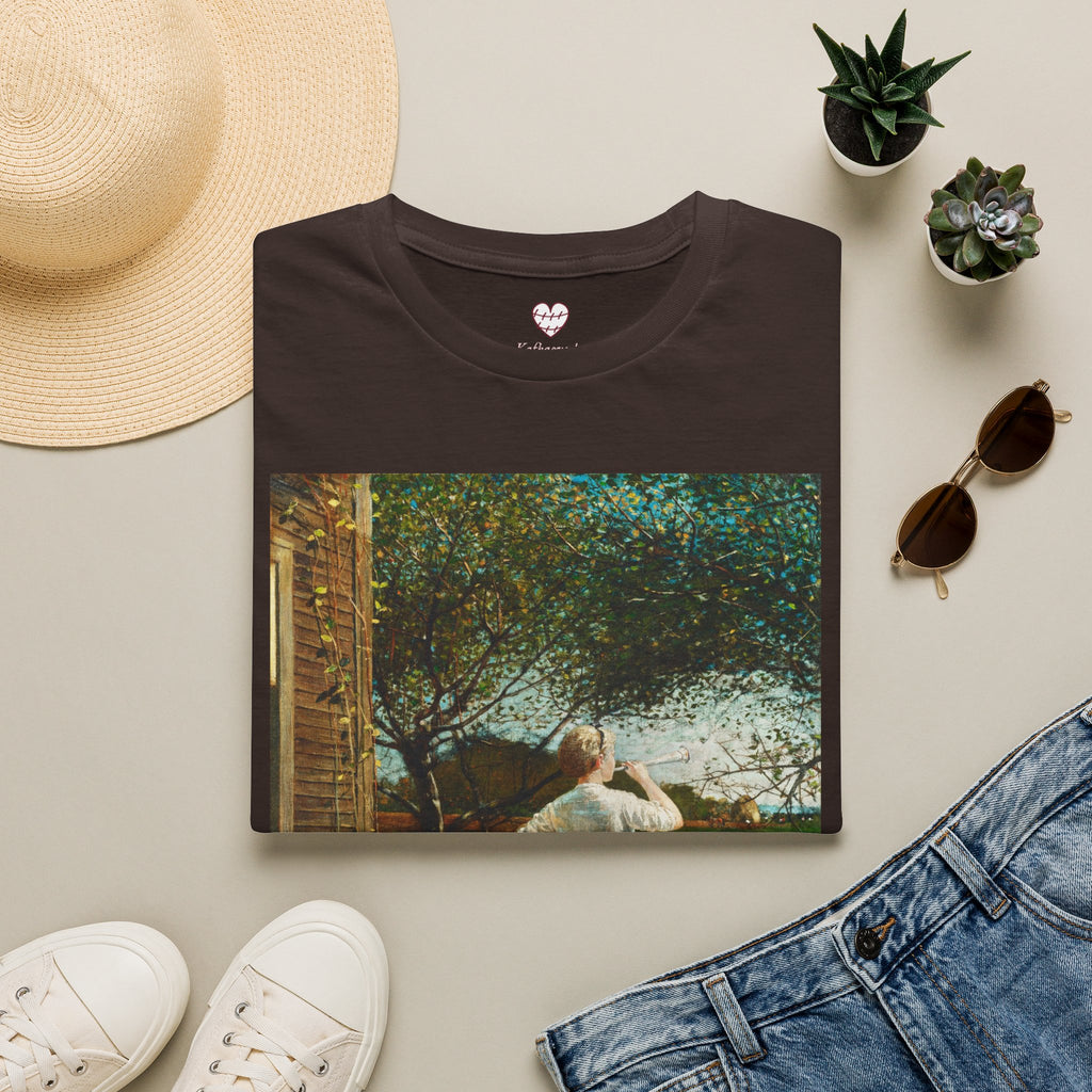 Art Nouveau Garden Print T‑Shirt — Woman in White Vintage Painting Tee