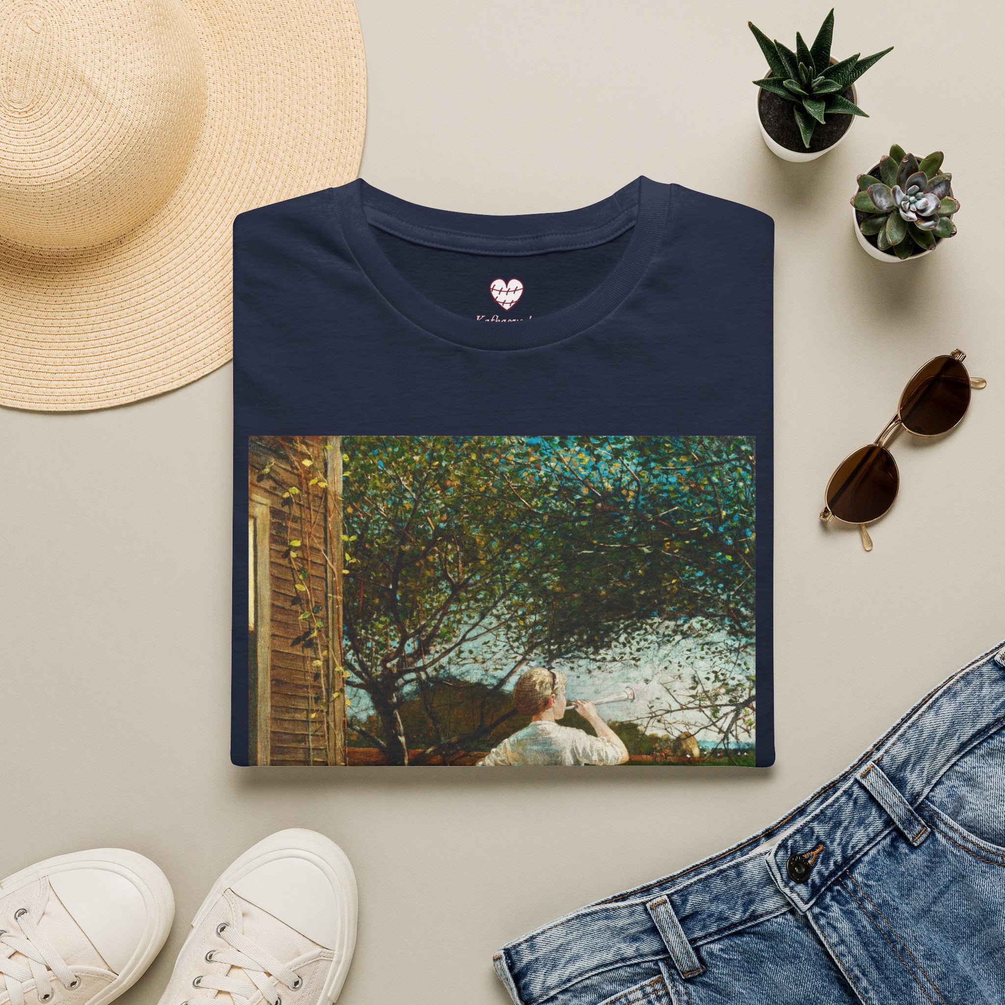 Art Nouveau Garden Print T‑Shirt — Woman in White Vintage Painting Tee