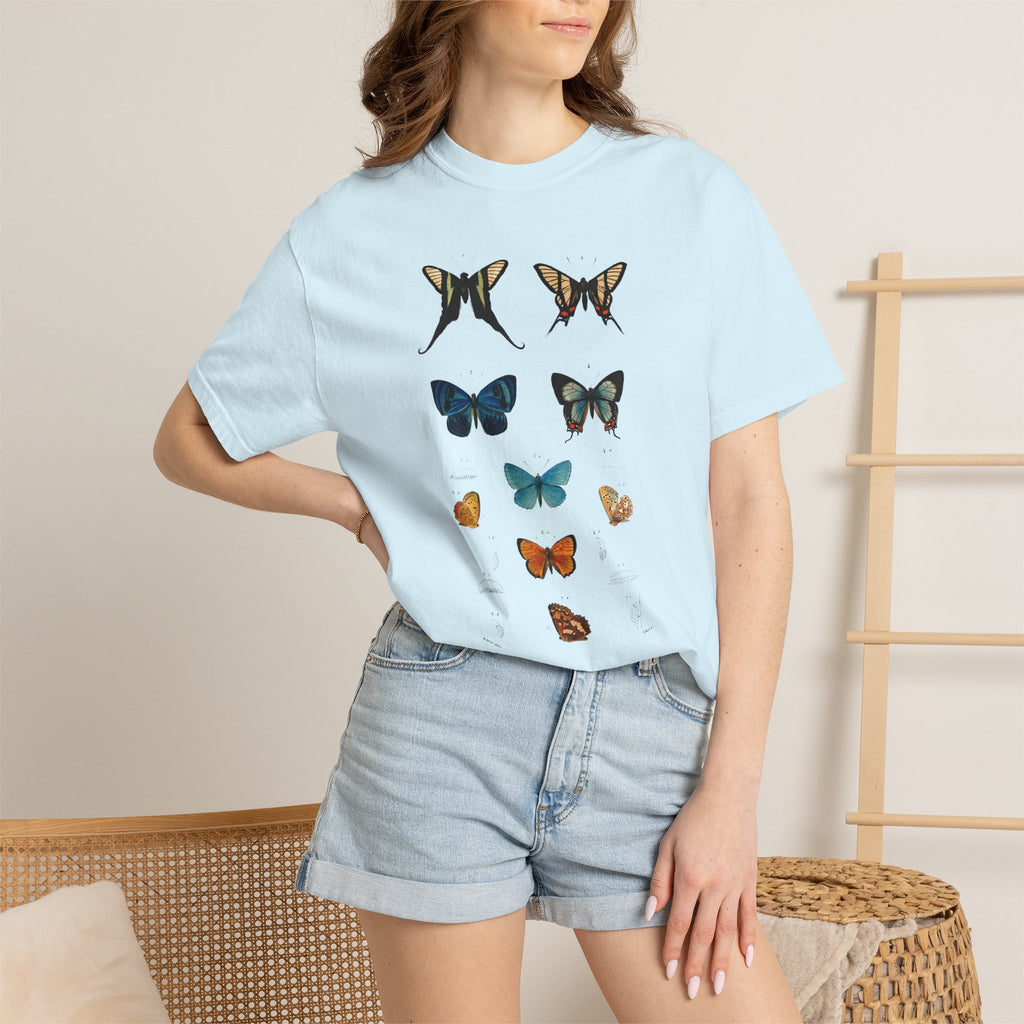 Butterfly & Floral Bird Tee — Vintage Nature Graphic T-Shirt