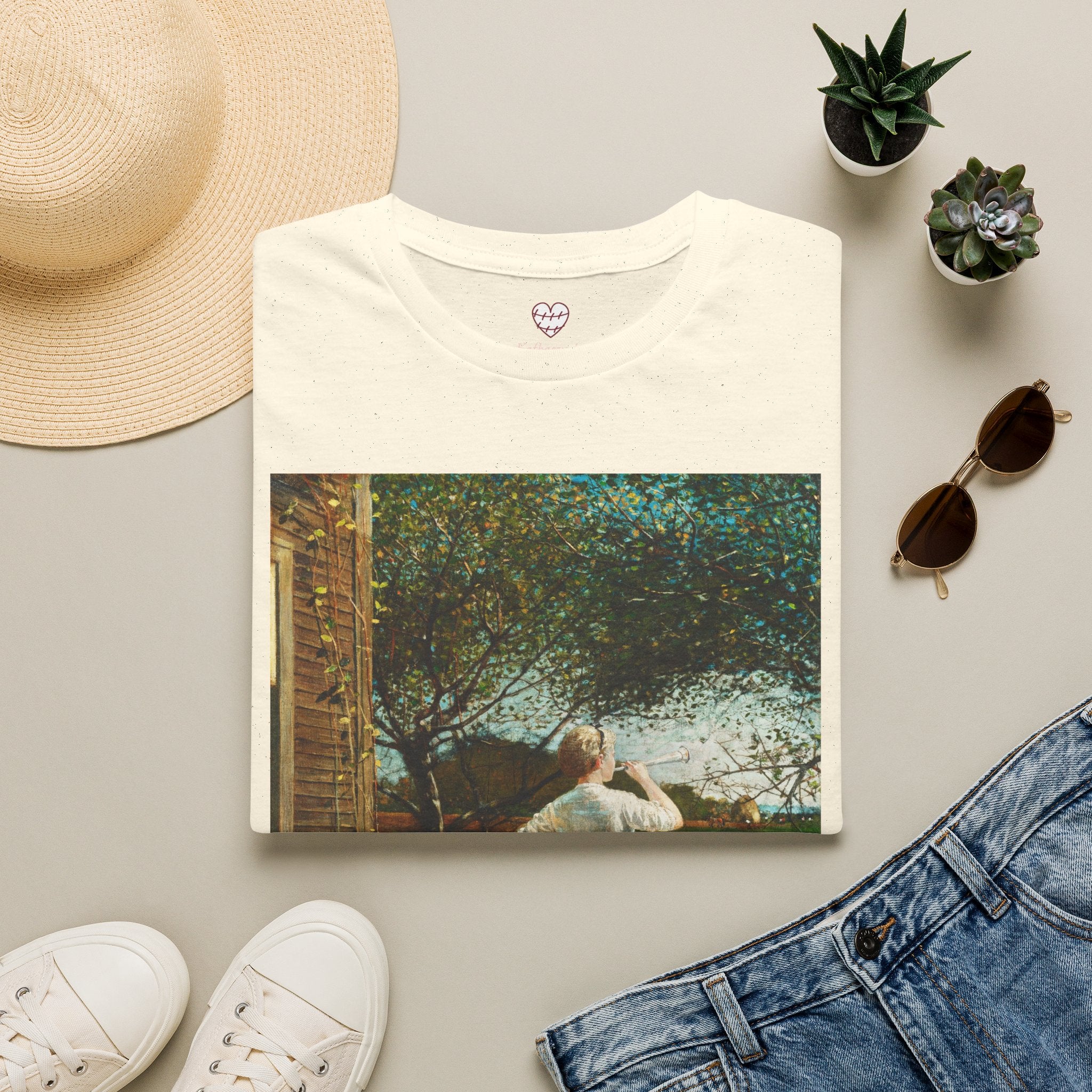 Art Nouveau Garden Print T‑Shirt — Woman in White Vintage Painting Tee