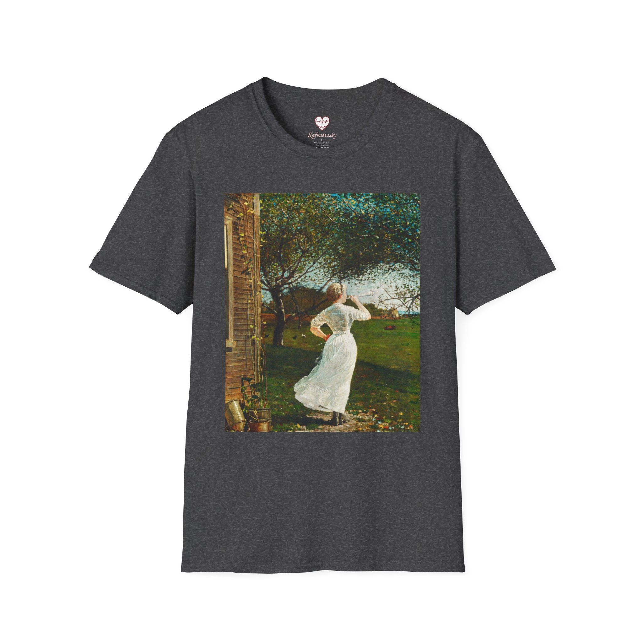 Art Nouveau Garden Print T‑Shirt — Woman in White Vintage Painting Tee