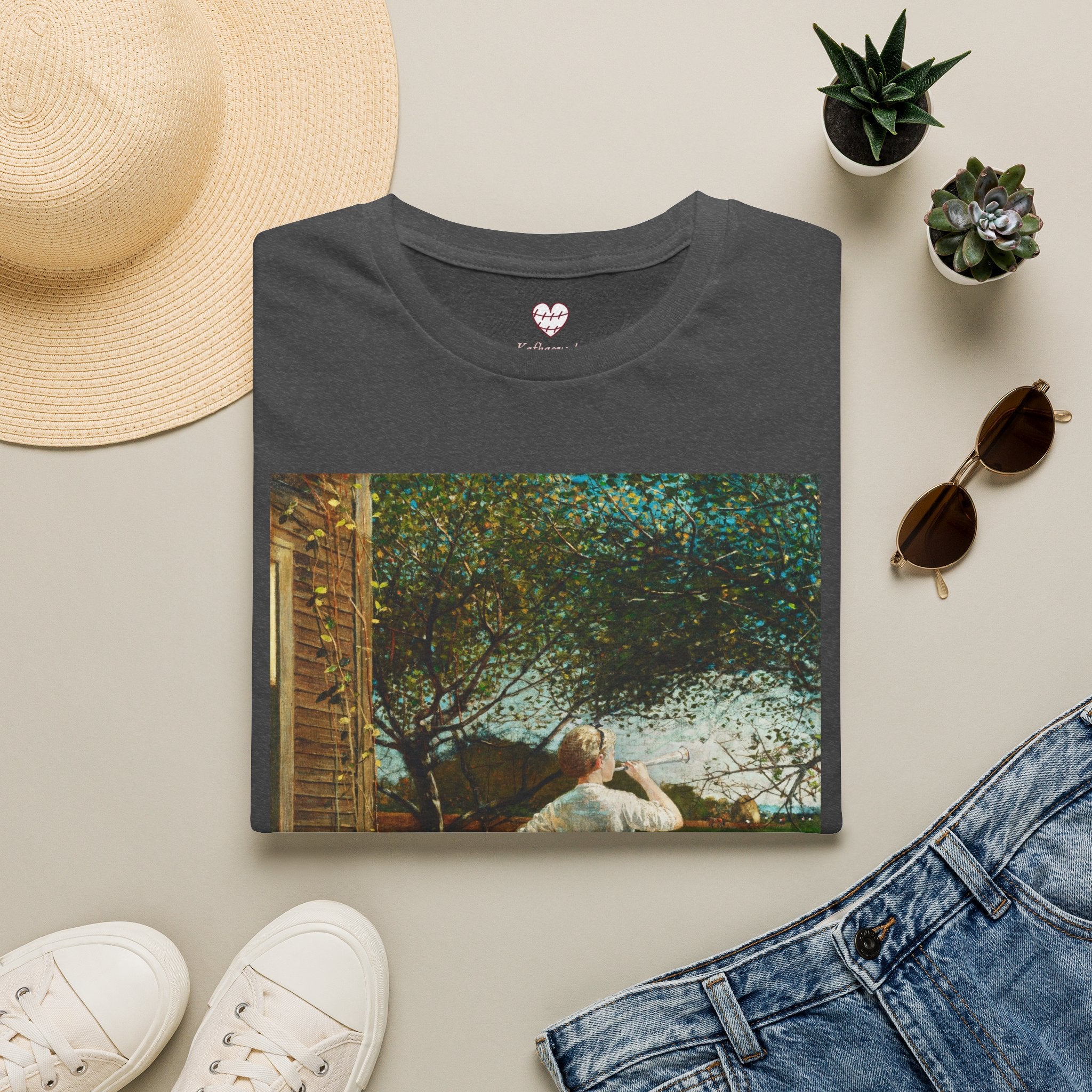Art Nouveau Garden Print T‑Shirt — Woman in White Vintage Painting Tee