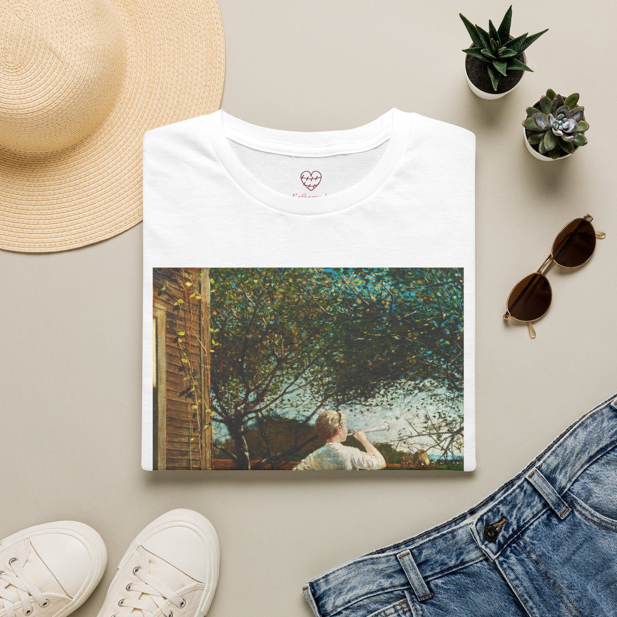 Art Nouveau Garden Print T‑Shirt — Woman in White Vintage Painting Tee