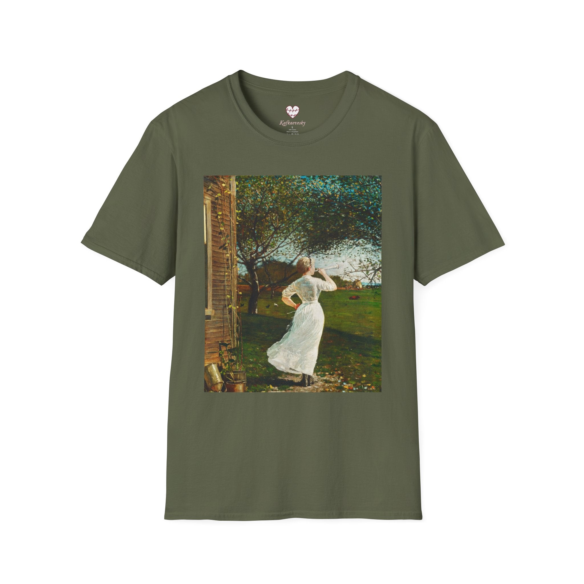 Art Nouveau Garden Print T‑Shirt — Woman in White Vintage Painting Tee