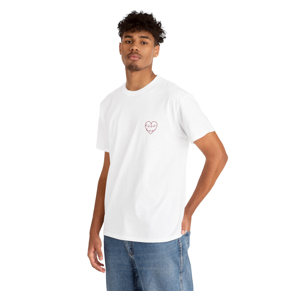 Heart Script Tee — 'Love Me Back Together' Minimalist Cotton T-Shirt