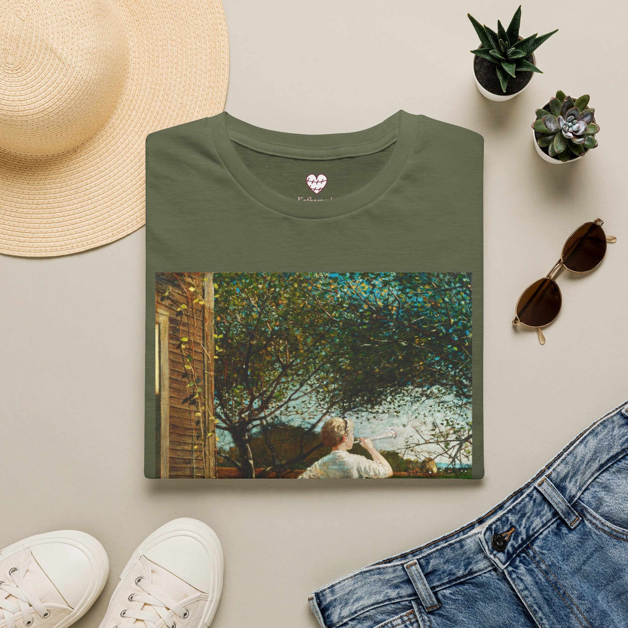 Art Nouveau Garden Print T‑Shirt — Woman in White Vintage Painting Tee