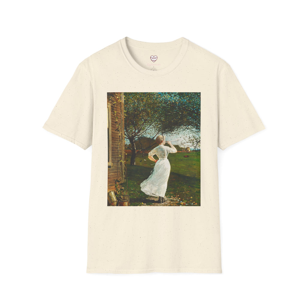 Art Nouveau Garden Print T‑Shirt — Woman in White Vintage Painting Tee