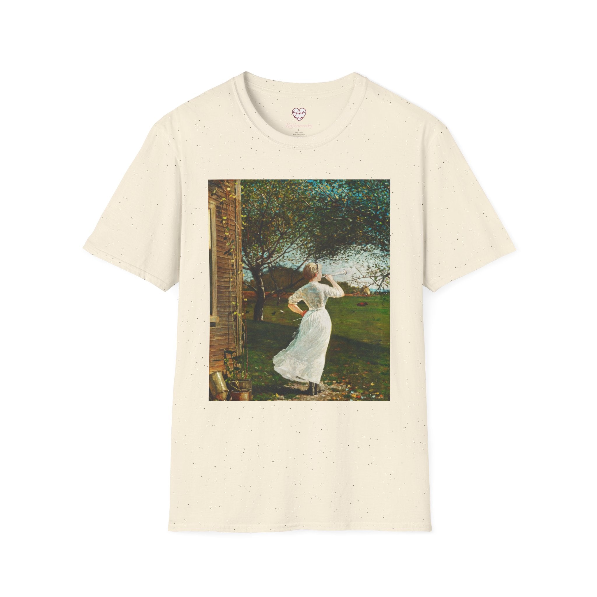 Art Nouveau Garden Print T‑Shirt — Woman in White Vintage Painting Tee