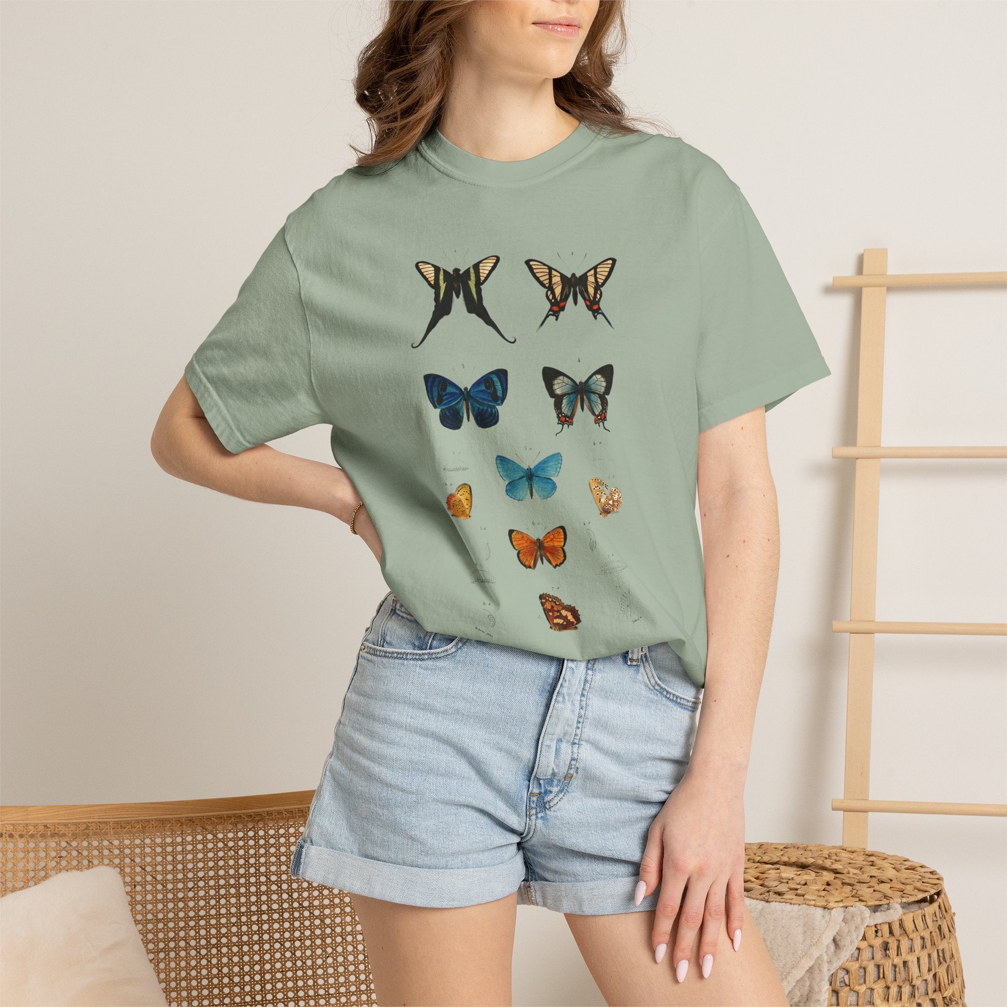 Butterfly & Floral Bird Tee — Vintage Nature Graphic T-Shirt
