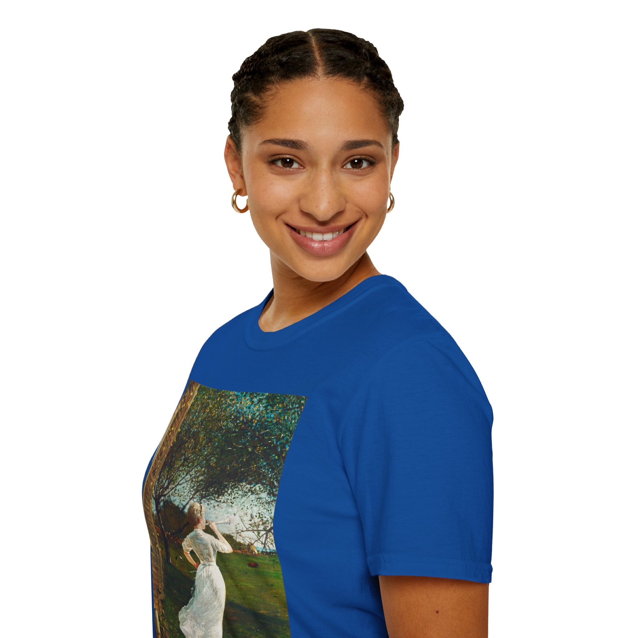 Art Nouveau Garden Print T‑Shirt — Woman in White Vintage Painting Tee
