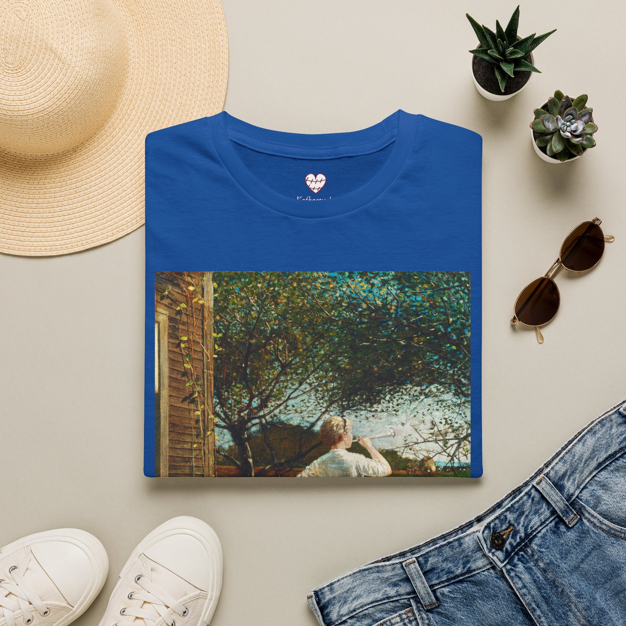 Art Nouveau Garden Print T‑Shirt — Woman in White Vintage Painting Tee
