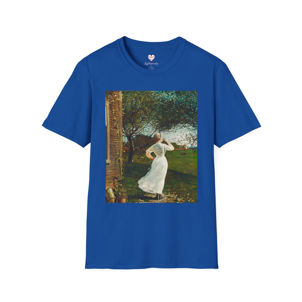 Art Nouveau Garden Print T‑Shirt — Woman in White Vintage Painting Tee