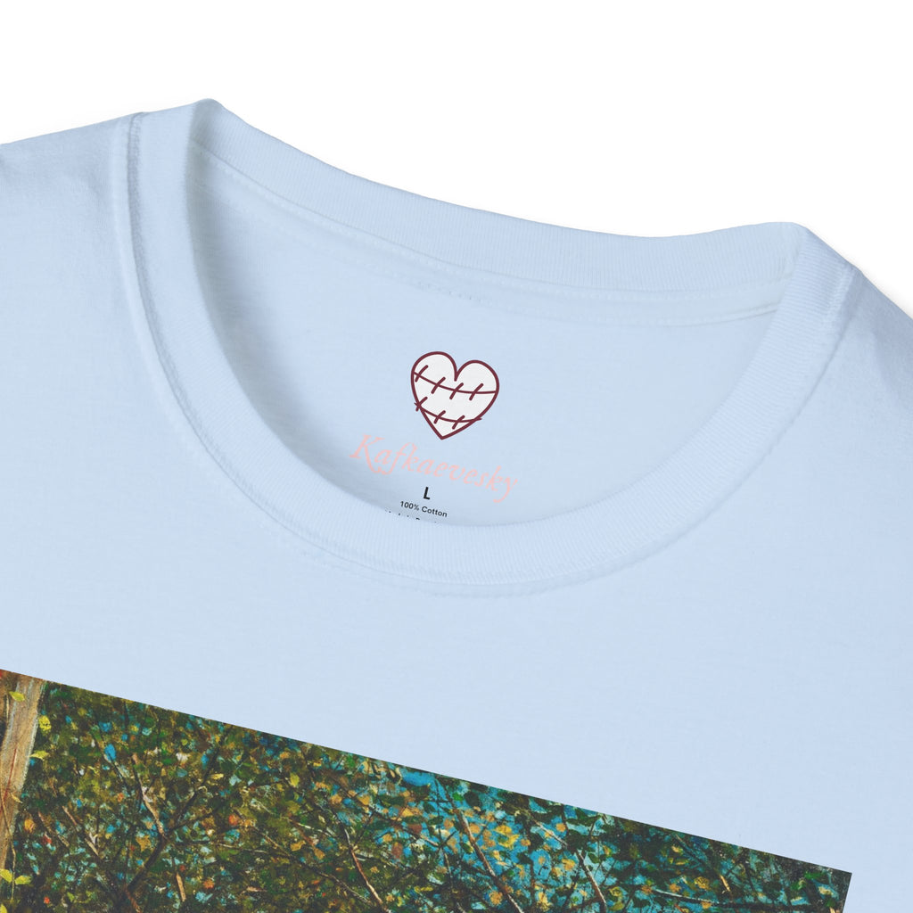 Art Nouveau Garden Print T‑Shirt — Woman in White Vintage Painting Tee