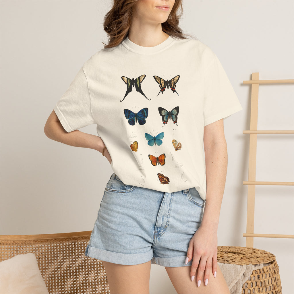 Butterfly & Floral Bird Tee — Vintage Nature Graphic T-Shirt