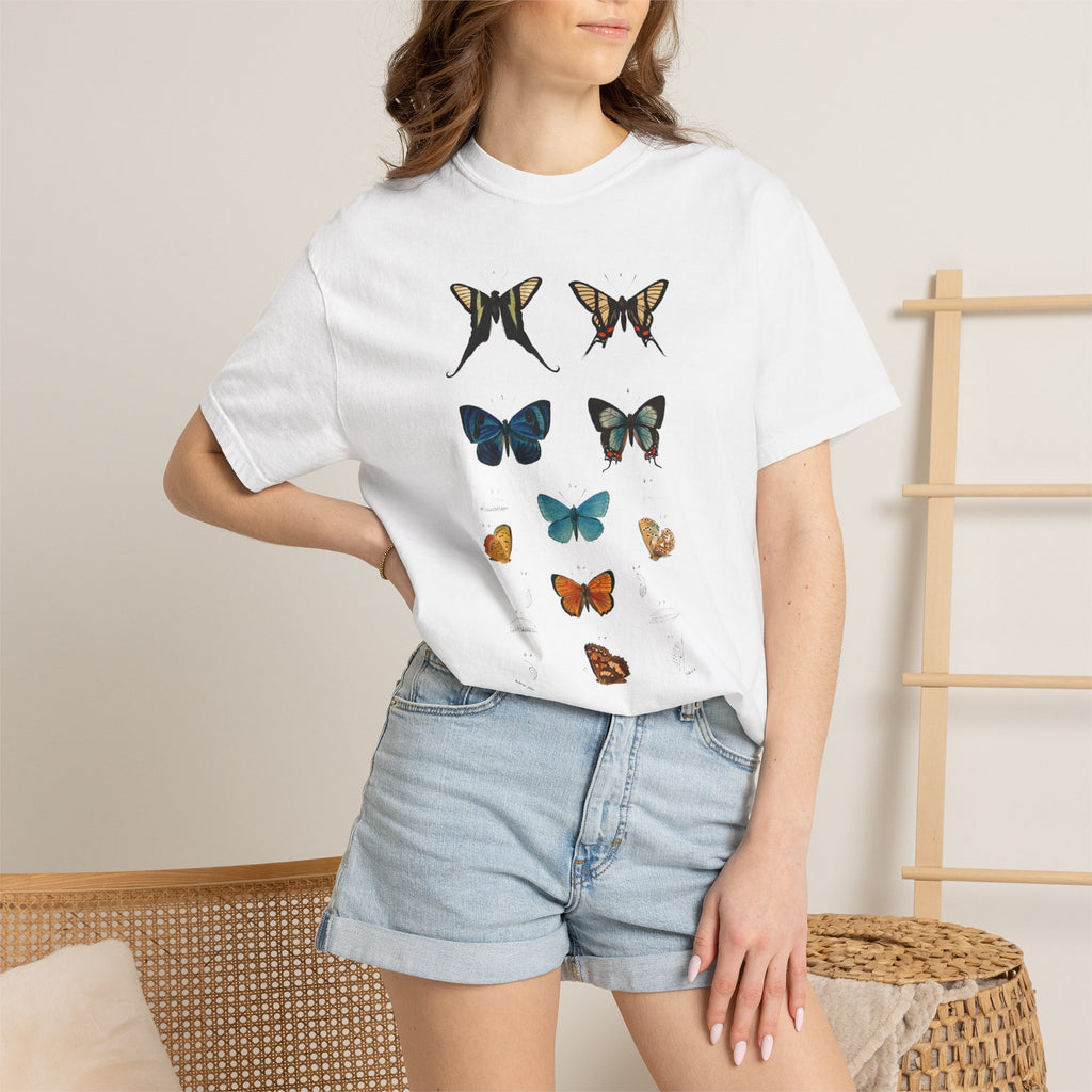 Butterfly & Floral Bird Tee — Vintage Nature Graphic T-Shirt